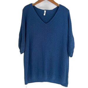 Dokotoo Blue Vneck 1/2 Drop Sleeve Open Weave Knit Tunic Sweater Size 2XL